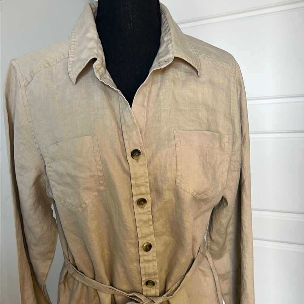 Pendleton Linen Beige Button-Down Shirt Dress Siz… - image 2